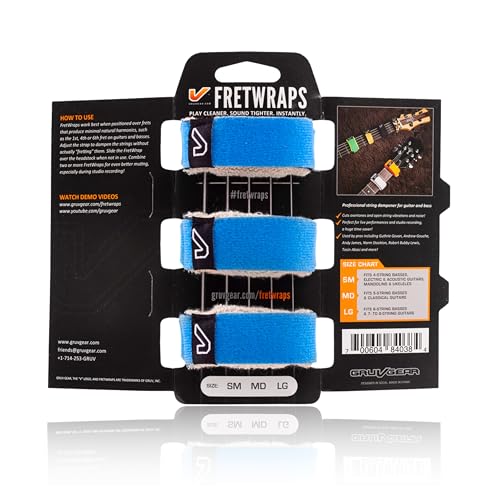 Image of Gruv Gear Fret Wrap & Guitar Mute, Fretwrap for Acoustic, Electric & Bass | String Dampener Recording, Tapping & Practice Accessory (3 Pack, Large Blue, Fits 6 String Bass, 8 String Guitar)