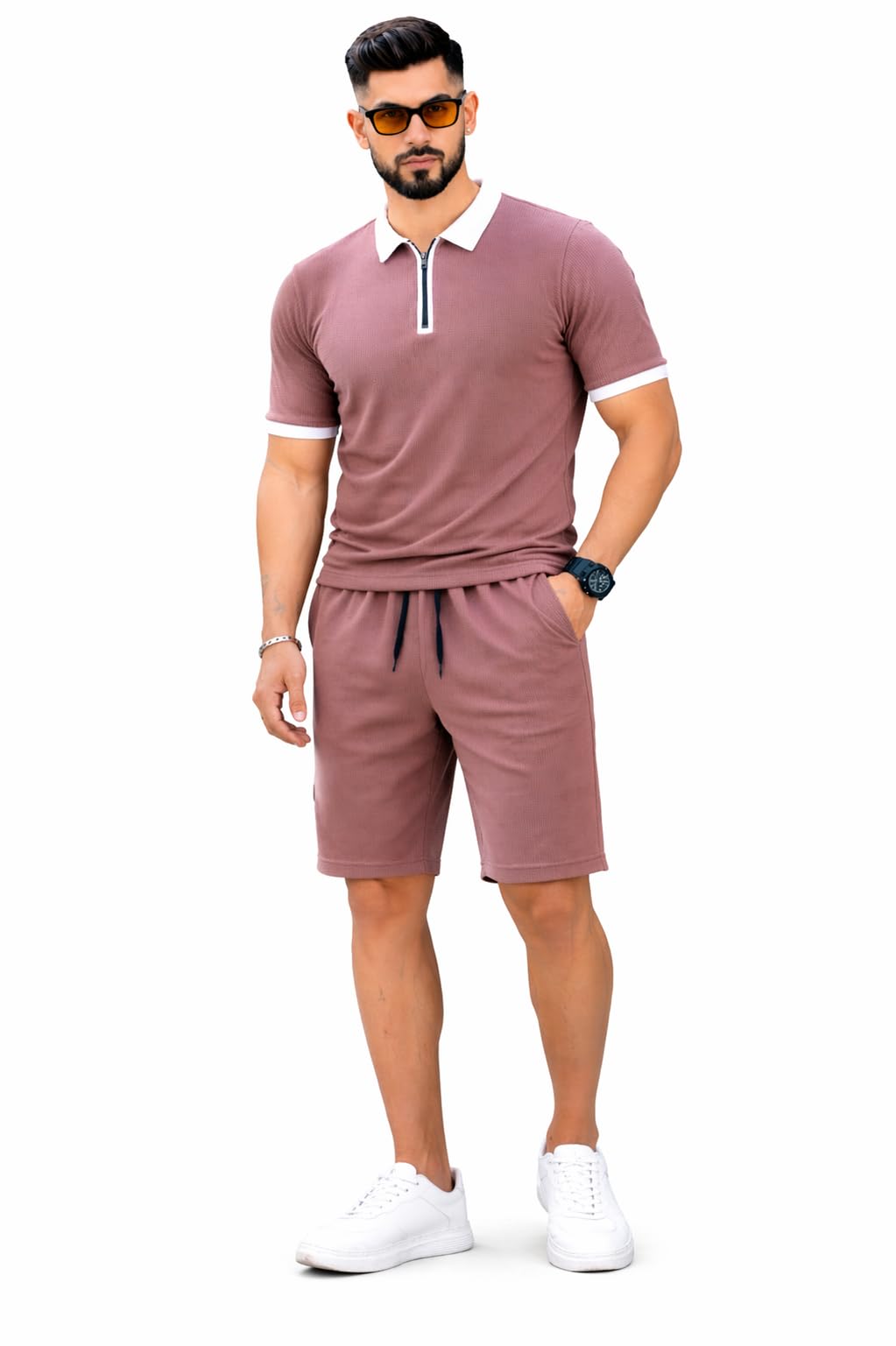 mack jonney Men’s Cotton Tracksuit | Self Print Stylish Tracksuit with Shorts | Comfortable All-Season Activewear-S145-picture-13