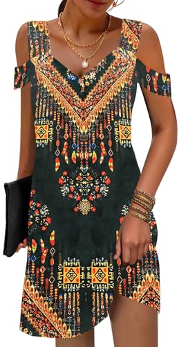 Image of SAUKOLE Womens Sexy Cold Shoulder Dresses Summer Casual Dress Loose Fit Knee Length Dress
