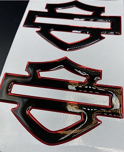 Logo-Aufkleber, kompatibel mit Harley Davidson, 2 Stück, harzbeschichtet, 3D-Effekt, für Tank oder Helm, Schwarz Rot