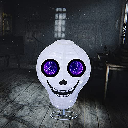 ATDAWN 2.6 ft Pre-Lit Light Up Skull, Halloween Collapsible Outdoor Decoration, 100 LED Outdoor Lighted Skull Yard Decoration