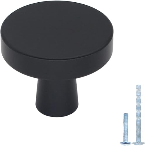 Paquete de 5 pomos negros para gabinete, pomos sólidos para cajones, pomos de armario de cocina, pomos negros mate de un solo agujero para armarios