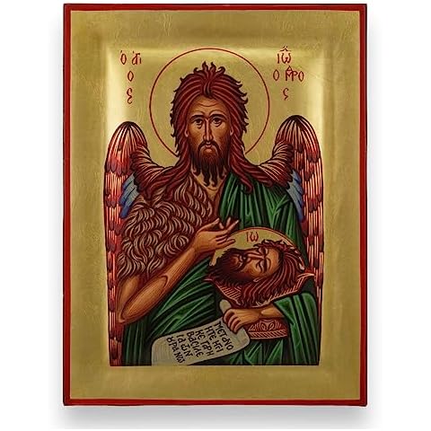 St John the Baptist Icon - Premium Quality Greek Orthodox Byzantine Icon, Handmade on Natural Solid Wood, Gift Ready - Ships in a Box Cover
