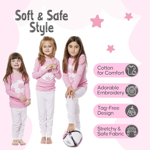 2 Piece Tag Free Pjs for Girls - 100% Cotton Pajamas Set - Kids Summer Pajama - Soccer Girl Sleepwear (12M-8Y)4