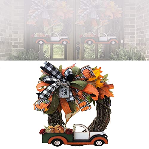 Guirnalda Puerta, Multifunción Farmhouse Pumpkin Vintage Pumpkin Truck Wreath Rústico Decoración Simple, Usado para Decoración Interior y Exterior Cover