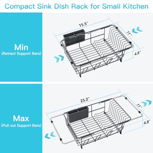 Image of JASIWAY Gray Dish Drying Rack in Sink, Dish Drainer with Utensil Holder