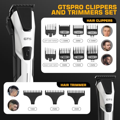 Image of Professional Hair Clippers for Men, Professional Barber Clippers and Trimmer Set, Mens Cordless Hair Clipper for Barbers Haircut Kit Fade White
