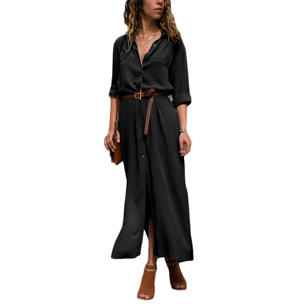OKWIN Autumn and Winter Loose Long-Sleeved Dress for Ladies Black