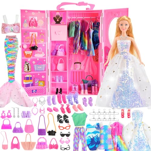ZapWhiz Gifts for 3-12 Year Old Girls, Doll Closet Girl Toys Age 6-8 Dress up Dolls for girls 4-6 with Clothes & Accessories Pretend Play Doll Toddler Toy for 3 4 5 6 7 8 9 Year Old Girl Birthday Gift