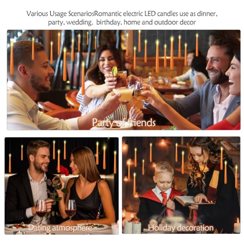 Image of kakoya Flameless Floating Candles with Wand,20 Pcs Magic LED Hanging Taper Candles,Flickering Battery Operated Taper Candle with Wand Remote for Halloween Decorations Best Gift(Orange)
