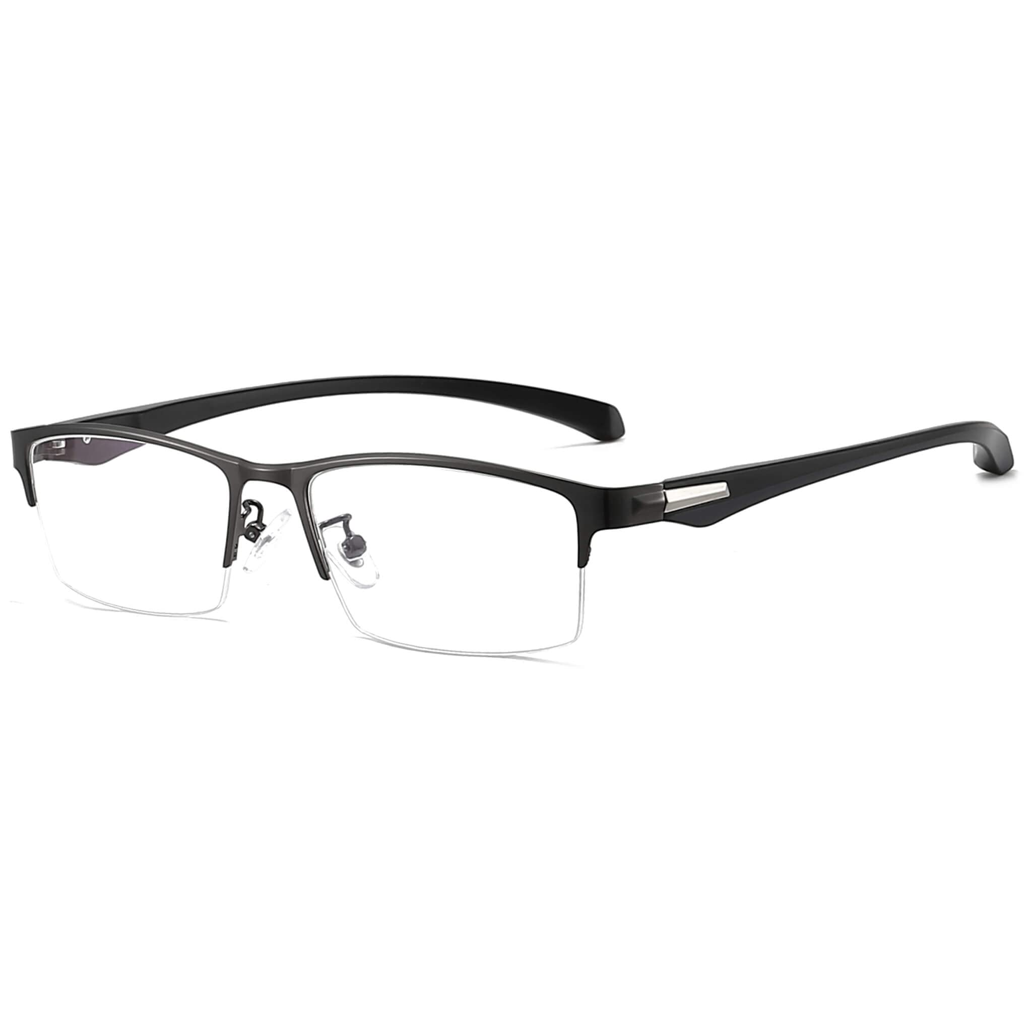 ANRRIBlue Light Glasses for Men Semi Rimless Rectangle Metal Frame UV Blocking Computer Glasses