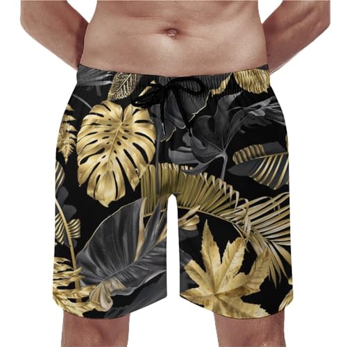 Short de bain homme avec feuilles d'or UMENG maillot de bain S