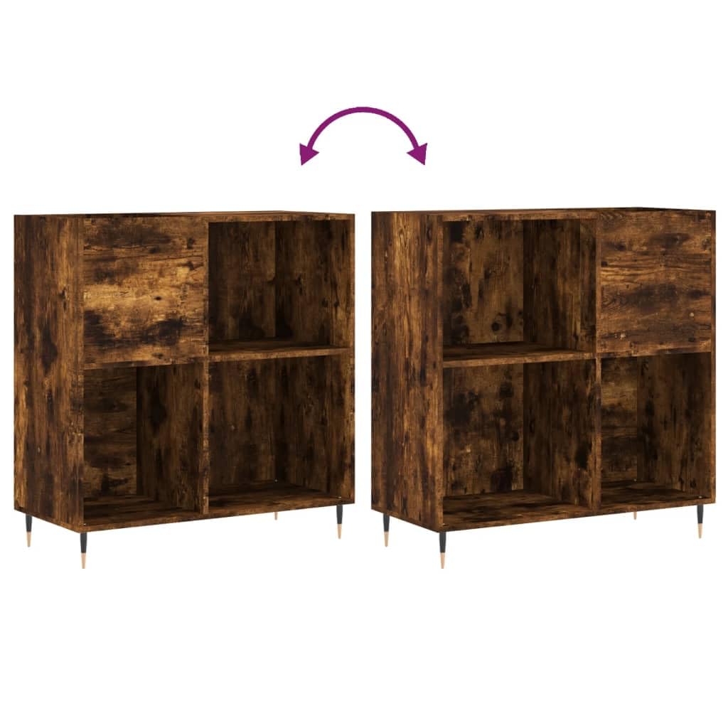 Armadio per dischi in rovere affumicato, 84,5 x 38 x 89 cm, grande armadietto per dischi in legno e ferro, stabile scaffale in vinile con gambe in metallo, per collezione LP e giradischi