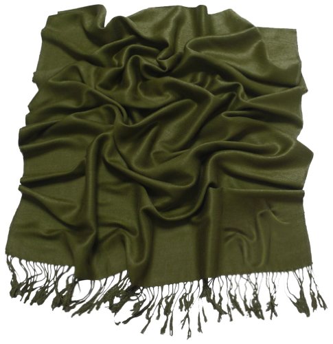 CJ Apparel Avocado Green Solid Color Tassels Design Nepalese Shawl Scarf Wrap Stole Throw Head Wrap Pashmina Hand Made in Nepal New2