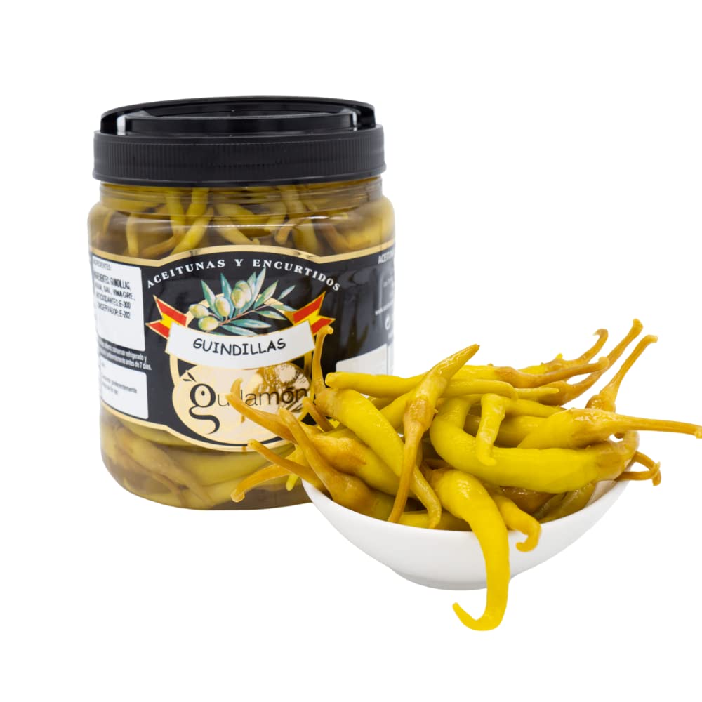 Aceitunas y encurtido Guillamón, Pimiento Dulce 1 x 710 g, Cebolla Roja 1 x 700 g, Guindilla Mini 1 x 660 g, Estilo tradicional, Encurtidos Español, Ideal aperitivo