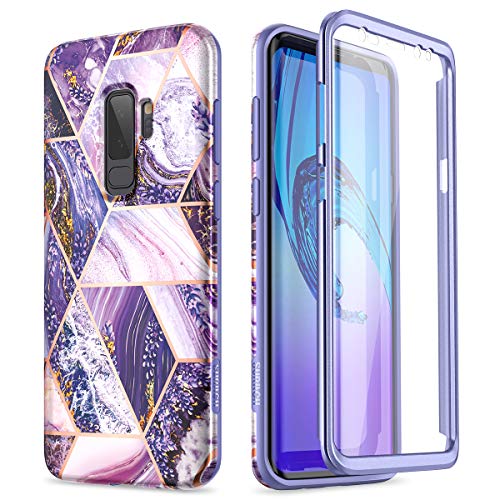 SURITCH Case for Galaxy S9 Plus,[Built-in Screen Protector] Hybrid Full-Body Protection Shockproof Rugged Bumper Soft TPU Lavender Protective Cover for Samsung Galaxy S9 Plus 6.2 Inch (Purple Marble)