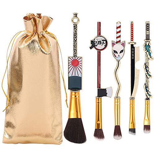 JLFZC Makeup Brush Set-5pcs Cosmetic Anime Peripheral Demon Slayer Kimetsu No Yaiba Cosplay Gift Makeup Brush Set for Women,Bronze