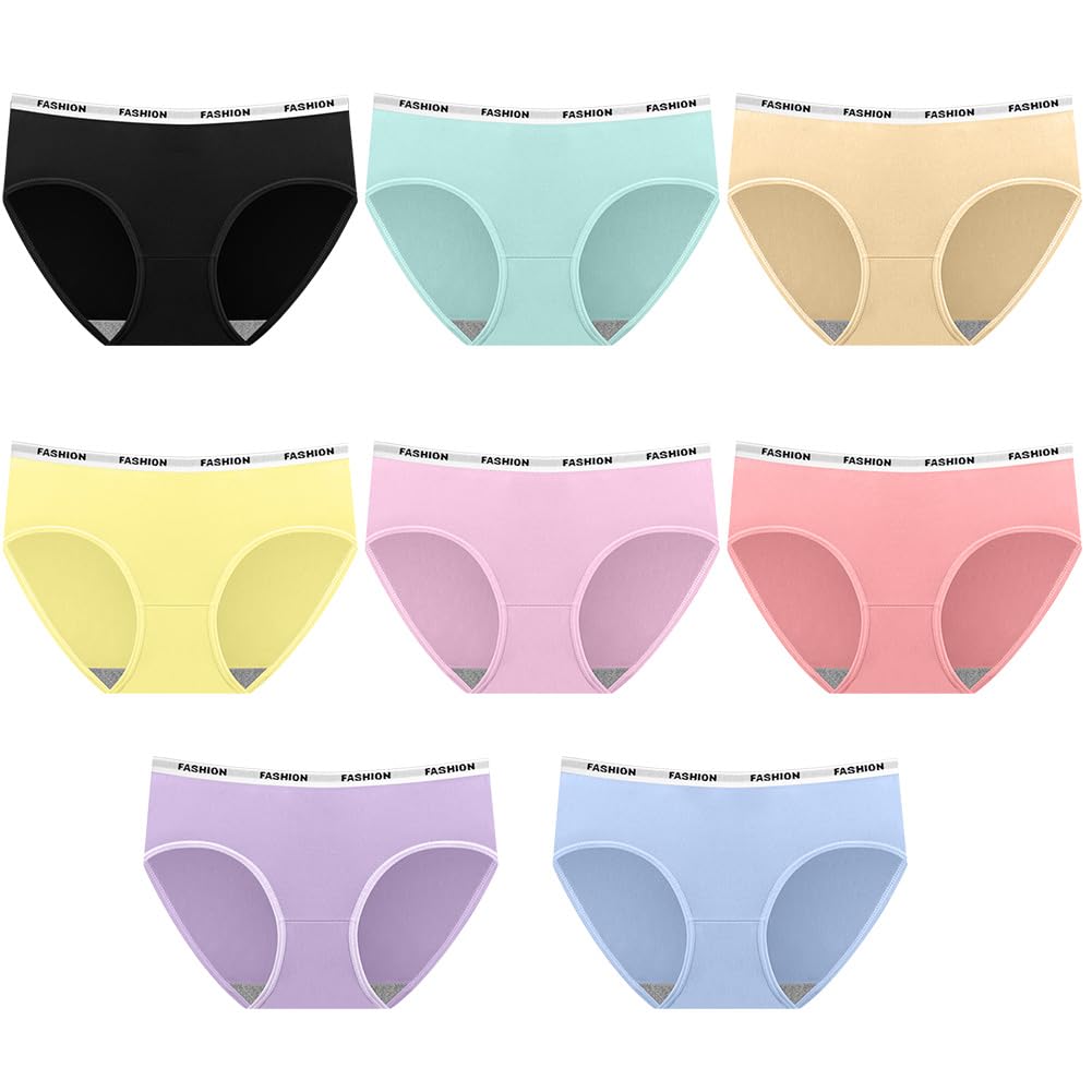 8 Pack Teen Girls Knickers, Soft Briefs Cotton Seamless Underwear, Underpants Essential Elastic Panties, Plain Knicker for Age 8-18 Girls and Women — view 8