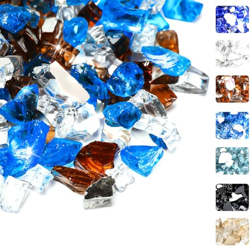 Hisencn Fire Glass 1/2 Inch - Blended Copper Blue Reflective Tempered Fire Glass Rocks for Fire Pit, Outdoors and Indoors Natural or Propane Fireplaces, Fire Bowls Landscape Decoration, 10 Pounds