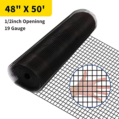 Hardware Cloth Pvc Coated Wire Mesh 48'' X 50' 1/2Inch Mesh Black Vinyl Coated Fence Chicken Wire Fencing 19 Gauge Chain Link Fence For Chicken Coop, Animal Control,Gutter Guard, And Home Improvement #TOP2