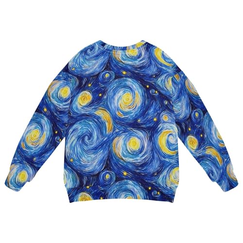 JUNZAN Blue Starry Night Oil Painting Big Girls Sweatshirts Hoodies Crewneck Outerwear for Kids Athletic 4T2