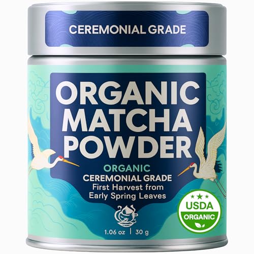 Organic Matcha Powder Ceremonial Grade – Japanese Matcha Green Tea Powder First Harvest from Japan – Unsweetened Premium Matcha for Tea, Lattes & Smoothies – USDA Organic, Non-GMO, Gluten-Free – 1 oz