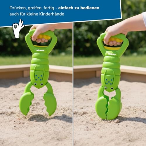 alldoro 60179 Sandgreifer Hummer grün, Robustes Sandspielzeug für Kinder, Sandkasten-Krabbe, leicht & einhändig bedienbar, 34 cm