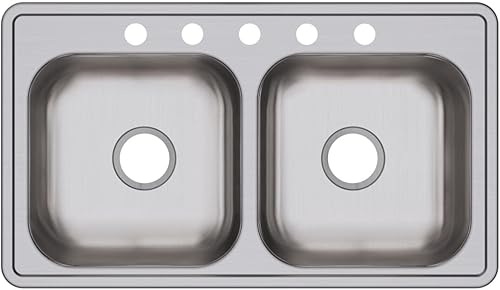 Miniatura 19 de Dayton D233221 Equal - Fregadero de acero inoxidable con doble tazón, 33 x 22 x 6.5 pulgadas