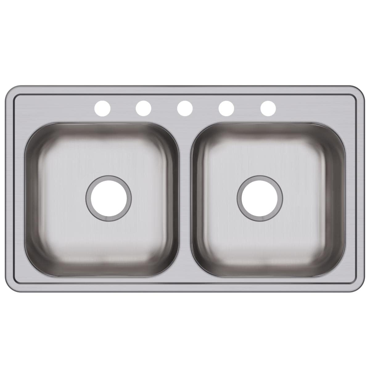 Dayton Stainless Steel 33" x 19" x 6-7/16", 5-Hole Equal Double Bowl Drop-in Sink