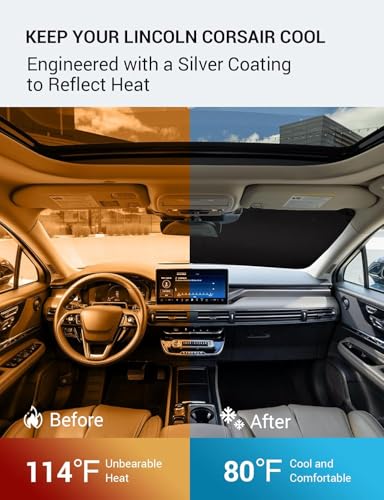 Image of Proadsy Windshield Sun Shade for 2020-2025 2026 Lincoln Corsair Foldable Front Sunshade Protector Sun Visor Blocks UV Rays Keep Car Cooler