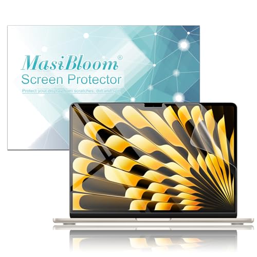 MasiBloom Confezione da 2 pellicole protettive per MacBook Air 15 pollici M3 Chip rilasciato nel 2024 Clear 5H ad alta definizione PET copertura protettiva per laptop accessori per la pelle