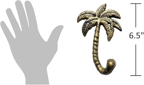 Miniatura 2 de The Bridge Collection Gancho de pared de palmera de hierro fundido dorado, decoración de pared de metal, ganchos para toallas de playa para