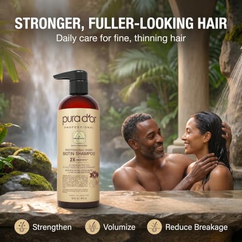 Image of PURA D'OR Clinically Formulated Biotin Shampoo - Daily Hair Care Routine For Thinning Hair - 2X Concentrated 17+ Key Herbal Blend Hair Thickening Products For Women & Men, Botanical Zen Scent 16 Fl Oz