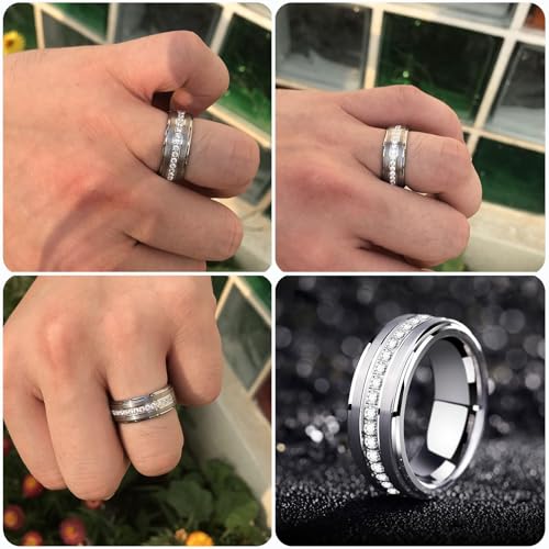 Newshe Jewellery Wedding Rings Set for Him and Her Women Mens Tungsten Bands AAAAA Cz Round 3Ct 925 Sterling Silver Size 5-133