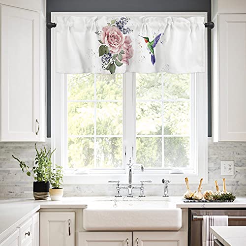 Litter Star Art Design Blossom Spring Window Valance Rod Pocket Panel For Kitchen Bedroom Windows Hummingbird With Botanical Floral Plant Valances Short Curtain Bathroom Treatment Drapes #TOP1