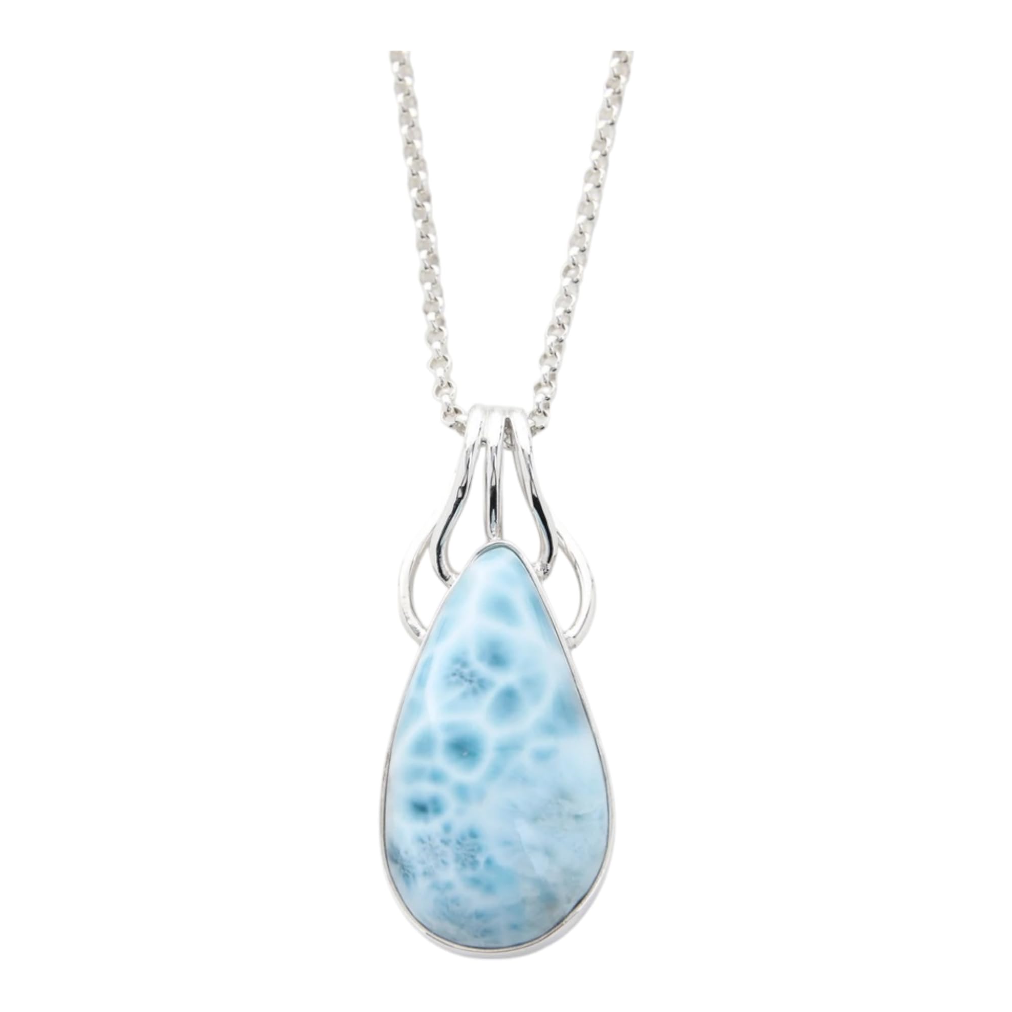 Collier artisanal avec pendentif en larimar naturel en forme de larme, chaîne en argent sterling 925, pierre précieuse bleue dominicaine, House of Aafreen