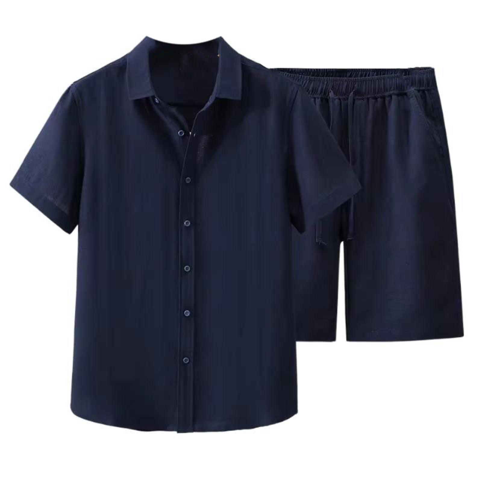 Set da uomo casual traspirante, camicia a maniche corte e pantaloncini estate