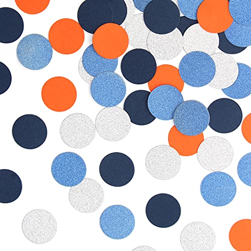 Confeti de papel para decoración de fiestas espaciales, 300 unidades de confeti de mesa con purpurina, color azul, plateado y naranja y naranja Cover