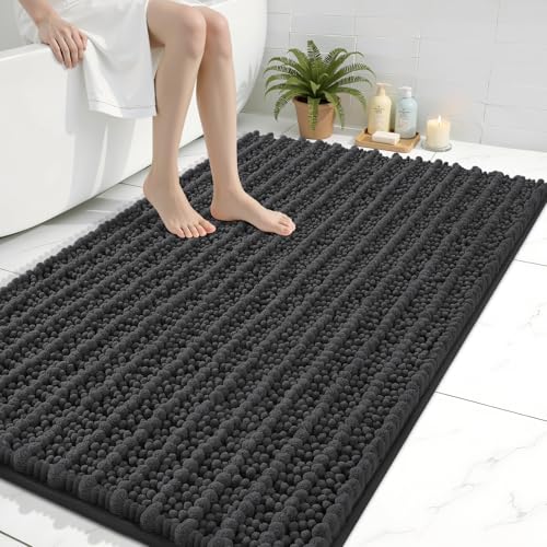 Image of Arotive Luxury Large Bathroom Rugs 40x32, Extra Soft Thick Absorbent Shaggy Chenille Bath Rugs, Machine Wash Dry, Bath Mats for Bathroom Floor, Tub and Shower, Home Decor Accessories, Dark Grey