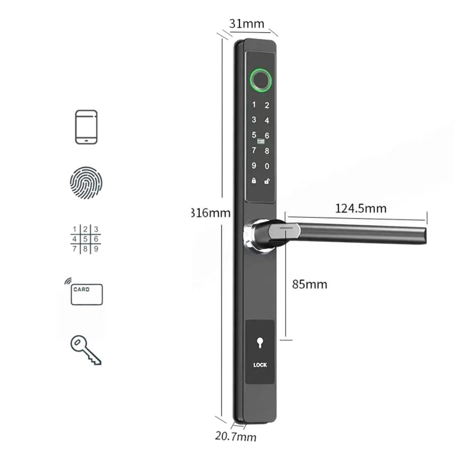 TTLock - Cerradura inteligente de aluminio para puerta corredera con contraseña de diseño delgado