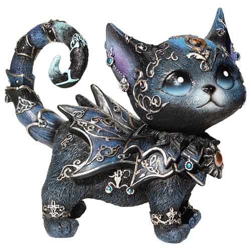 SACOJUCHY Mystical Colorful Cat Statue Elegant Silver Accented Kitten Sculpture