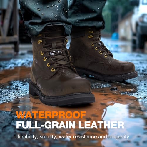 NINGO Steel Toe Work Boots for Men, Waterproof Comfortable Leather Industrial & Construction Boots, Oil & Slip Resistance Safety Shoes with EH Protection, for Outdoor Factories Warehouses Farms4