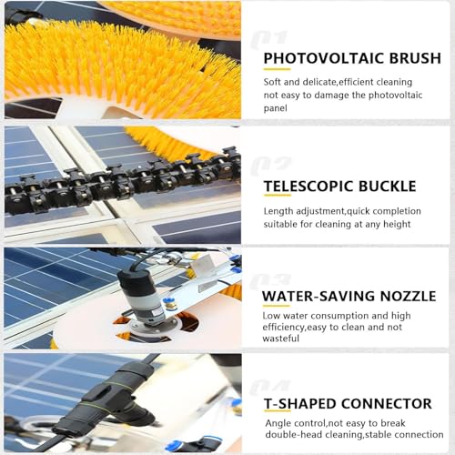 Szczotka do czyszczenia modułu solarnego z regulowanym drążkiem teleskopowym i obrotowymi głowicami zapewnia efektywną konserwację solarną, 7 m