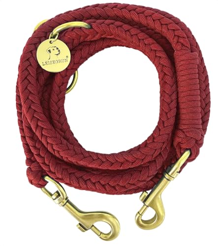Leisegrün Paracord Hundeleine 2m | Handgefertigte Leine 3-Fach verstellbar | Handmade für kleine und mittelgroße Hunde (Ruby, 2 m) | Farbe: Rot