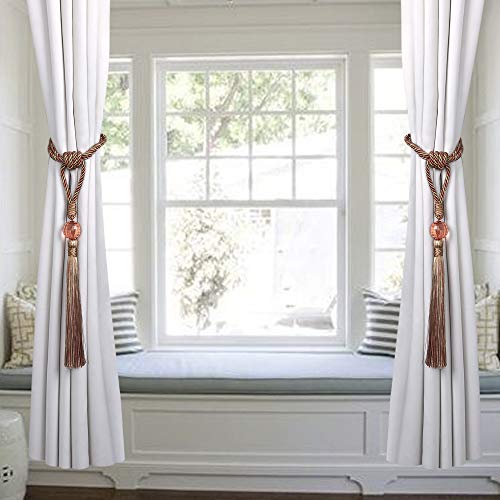 KISENG Curtain Tassel Tiebacks, Beaded Tassels Curtain Tiebacks Rope Holdbacks for Bedroom,Tassels Curtain Tiebacks,Set of 2 (Orange)