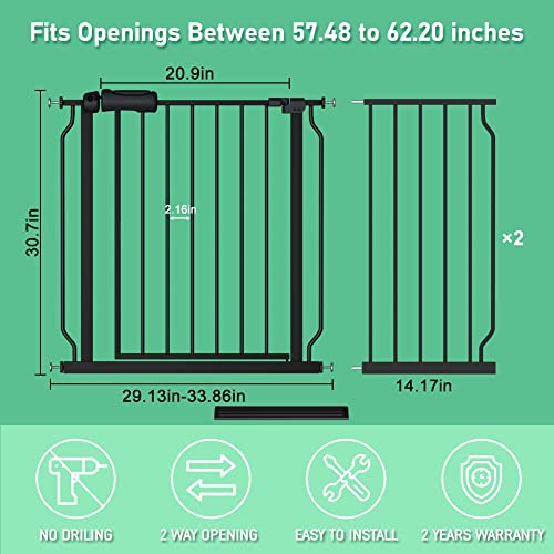 Allaibb Extra Wide Pressure Mounted Baby Gate Walk Through Child Kids Safety Toddler Tension White Long Large Pet Dog Gates With Extension For Doorways Kitchen (57.48-62.20"/146-158Cm, Black) #TOP4
