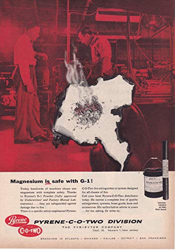 1957 Original Magazine Print Ad Pyrene CO2 Fire Extinguishers Magnesium G1