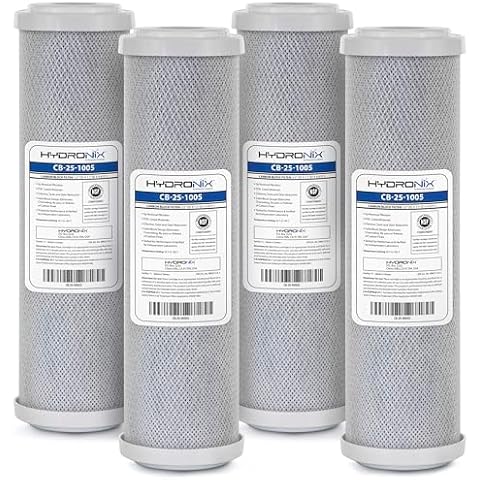 Hydronix 4 Pack Carbon Block Water Filters Coconut Shell CTO for Whole house, RO, DI, Hydroponics - 10" x 2.5", 5 Micron Cover