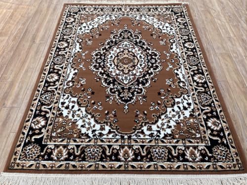 Image of TTC THREAD & TEXTURE CARPET Traditional Comfort: Power-Loomed Carpets for Living Room- Every Space Area Rug Color Gold Size 3x5 Feet (90x150cm)