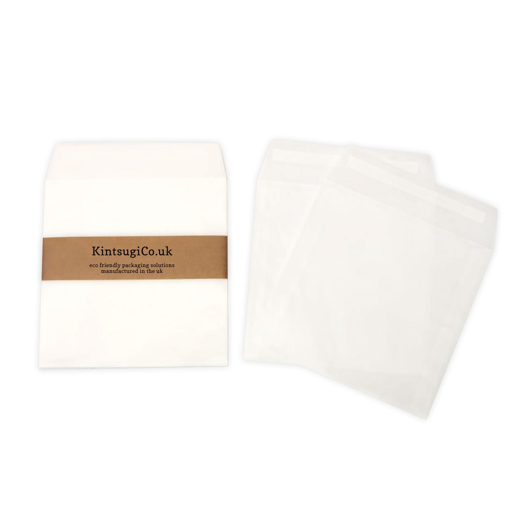 KintsugiCo Square Glassine Envelopes Peel + Self Seal Paper Bags (Medium [125mm x 125mm], 50, Count)